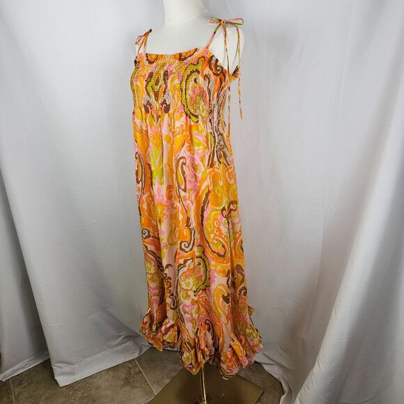 J.Crew Collection Silk Maxi Dress Large Smocked, Tie Straps & Ruffle Hem Yellow - Picture 3 of 9